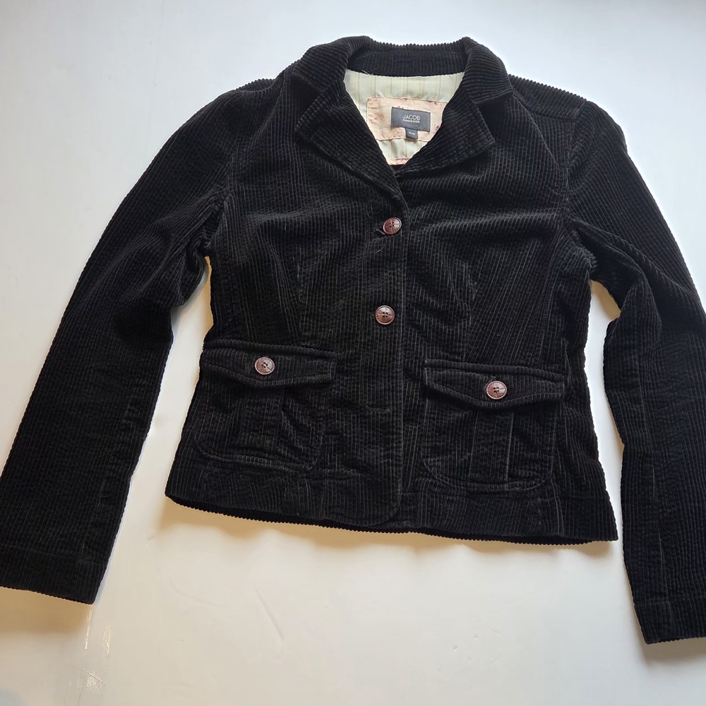 Jacob Connexion Black Cotton Corduroy Tailored Blazer ~17in P2P